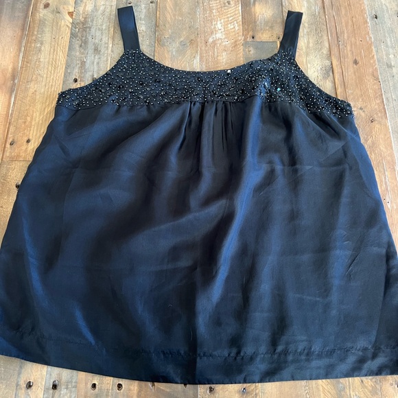 Eileen Fisher 100% Silk Satin Sparkly Silky Beaded Scoop Neck Glitzy Glam Tank - Picture 2 of 11